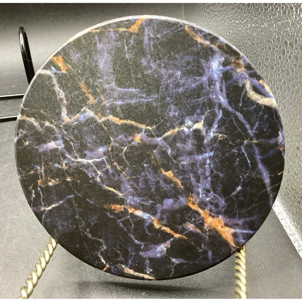 Absorbent Coasters Ceramic Set of‎ 6 with Black Marble Cork Backing w/ Holder